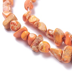 Orange Brins de perles de jaspe impérial naturel, teint, puces, orange, 6~10x5~8x4~6mm, Trou: 1.2mm, Environ 79 pcs/chapelet, 15.75 pouce (40 cm)