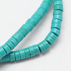 Turquoise Teints perles synthétiques turquoise brins, perles heishi, Plat rond / disque, turquoise, 5x2~3mm, Trou: 1mm, Environ 150 pcs/chapelet, 15.7 pouce