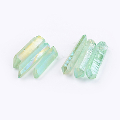 Pale Green Electroplated Natural Quartz Crystal Graduated Beads Strands, Nuggets, Pale Green, 21~43x5~13mm, Hole: 1mm, 3pcs/set