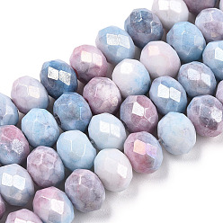 Aciano Azul Hebras de perlas de vidrio electrochapadas facetadas, color de ab chapado, ábaco, azul aciano, 8~8.5x6~6.5 mm, agujero: 1.4 mm, sobre 66~67 unidades / cadena, 15.35 pulgada ~ 16.57 pulgada (39~41.1 cm)