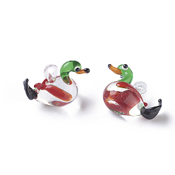 Colorful Handmade Lampwork Pendants, Mandarin Duck, Colorful, 23~26x12~13x17~18mm, Hole: 2~4mm