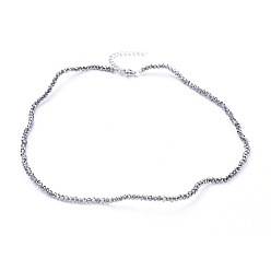 Silver Electroplate Glass Beaded Necklaces, with Stainless Steel Lobster Claw Clasps and Curb Chains, Silver, 14.96 inch(38cm)