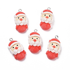 Red Christmas Opaque Resin Pendants, with Platinum Tone Iron Loops, Santa Claus, Red, 28.5x16x10mm, Hole: 2mm