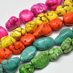Mixed Color Dyed Nuggets Natural Howlite Beads Strands, Mixed Color, 11~17x10~17mm, Hole: 1mm, about 15.7 inch