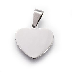 Stainless Steel Color 304 Stainless Steel Stamping Blank Tag Pendants, Heart, Stainless Steel Color, 19x20x1.5mm, Hole: 7x4mm