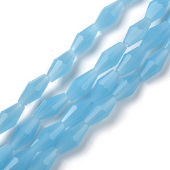 Sky Blue Opaque Glass Beads Strands, Faceted, Bicone, Sky Blue, 8x4mm, Hole: 0.8mm, about 70pcs/Strand, 22.99''(58.4cm)