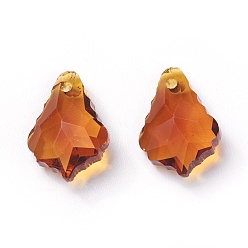 Chocolate Faceted Glass Pendants, Leaf, Chocolate, 16x11x6mm, Hole: 1.5mm