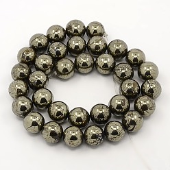 Pirita Perlas de pirita naturales hebras, rondo, caqui oscuro, 4 mm, agujero: 1 mm, sobre 104 unidades / cadena, 15.5 pulgada