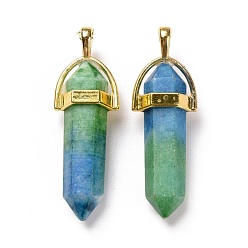 Dark Sea Green Natural Dyed Calcite Double Terminated Pointed Pendants, with Golden Tone Brass Findings, Bullet, Dark Sea Green, 40~41x13.5x10mm, Hole: 4x5mm