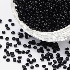 Noir 12/0 perles de rocaille de verre, opaque graine de couleurs, petites perles artisanales pour la fabrication de bijoux bricolage, ronde, trou rond, noir, 12/0, 2mm, Trou: 1mm, environ3333 pcs / 50 g, 50 g / sac, 18sacs/2livres