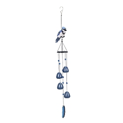 Steel Blue Resin Bird Wind Chimes, Pendant Decorations, with Metal Bell Charms, Steel Blue, 830mm