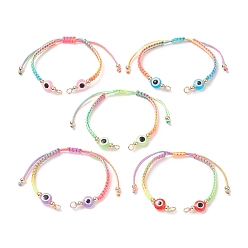 Mixed Color Adjustable Braided Nylon Thread Link Bracelet Making, with Resin Evil Eye, Real 18K Gold Plated Brass Beads & 304 Stainless Steel Jump Rings, Mixed Color, 6 inch(15.1cm), Hole: 3mm
