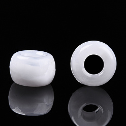 Blanc Perles acryliques, deux tons, baril, blanc, 9x6mm, Trou: 3.7mm, environ1700 pcs / 500 g
