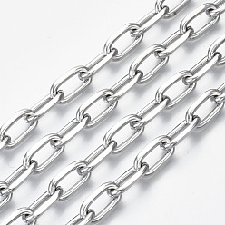 Platinum Unwelded Iron Paperclip Chains, Drawn Elongated Cable Chains, with Spool, Platinum, 13.6x7x2mm, about 32.8 Feet(10m)/roll