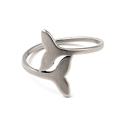 Stainless Steel Color 201 Stainless Steel Double Whale Tail Finger Ring for Women, Stainless Steel Color, US Size 6 1/2(16.9mm)