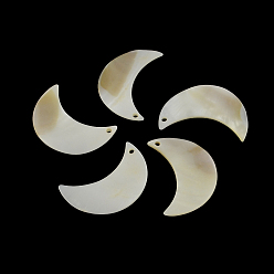 Freshwater Shell Moon Freshwater Shell Pendants, 39~40x25~27x1.5~2mm, Hole: 1.5~2mm