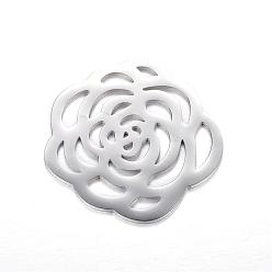 Stainless Steel Color 304 Stainless Steel Pendants, Flower, Stainless Steel Color, 34x35x1.5mm