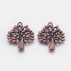 Red Copper Tibetan Style Alloy Pendants, Cadmium Free & Nickel Free & Lead Free, Tree, Red Copper, 28x24x1.8mm, Hole: 2mm