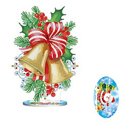 Christmas Bell Kits de pintura de diamantes de decoración de exhibición de tema de navidad diy, incluyendo tablero de plástico, diamantes de imitación de resina, pluma, plato de bandeja y arcilla de cola, campana de navidad, 295x200x80 mm