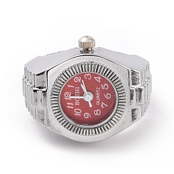 FireBrick 201 Stainless Steel Stretch Watchband Finger Ring Watches, Flat Round Quartz Watch for Unisex, FireBrick, 15x18mm, Watch Head: 19x27mm, Watch Face: 11.5mm