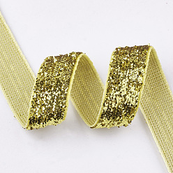 Yellow Glitter Sparkle Ribbon, Polyester & Nylon Ribbon, Yellow, 3/8 inch(9.5~10mm), about 50yards/roll(45.72m/roll)