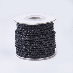 Noir Cordons de cuir tressés, ronde, noir, 3 mm, environ 10 mètres / rouleau