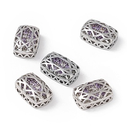 Lilac Eco-friendly Brass Micro Pave Cubic Zirconia Multi-strand Links, Rack Plating, Cadmium Free & Lead Free, Rectangle, Platinum, Lilac, 14x10x5mm, Hole: 1.2mm