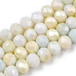 Light Goldenrod Yellow Faceted Electroplated Glass Beads Strands, AB Color Plated, Abacus, Light Goldenrod Yellow, 6x5mm, Hole: 1.2mm, about 88~89pcs/strand, 17.05 inch~17.32 inch(43.3~44cm)