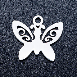 Stainless Steel Color 201 Stainless Steel Pendants, Stamping Blank Charms, Butterfly, Stainless Steel Color, 12.5x13.5x1mm, Hole: 1.5mm