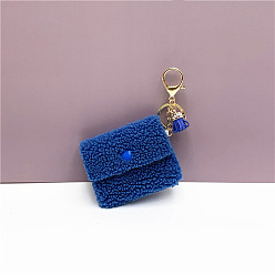 Bleu Joli porte-monnaie porte-clés en peluche, porte-monnaie en polaire pelletée avec pompon et porte-clés, porte-monnaie pour cartes d'identité et clés de voiture, bleu, 9x7 cm