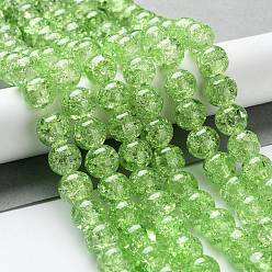 Бледно-Зеленый Окрашенного распылением треск стеклянные бусы нити, круглые, бледно-зеленый, 4 мм, отверстие : 1.1~1.3 мм, около 200 шт / нитка, 31.4 дюйм