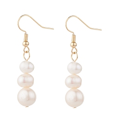 Golden Natural Pearl Beads Dangle Earrings for Women, Golden, 43.5mm, Pin: 0.5mm