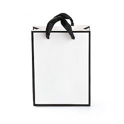 Blanco Bolsas de papel rectangulares, con asas, para bolsas de regalo y bolsas de compras, blanco, 16x12x0.6 cm