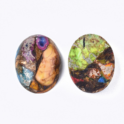 Colorful Assembled Synthetic Imperial Jasper and Bronzite  Cabochons, Dyed, Oval, Colorful, 25~25.5x18~18.5x7~7.5mm