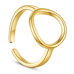 Real 18K Gold Plated SHEGRACE Simple Design 925 Sterling Silver Finger Rings, with Circle, Real 24K Gold Plated, Size 7, 17mm
