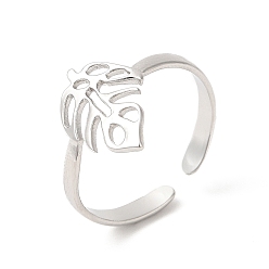 Color de Acero Inoxidable 304 anillos de puño de acero inoxidable, anillos de dedo abiertos de hoja de monstera para mujeres y hombres, color acero inoxidable, 2.5~14 mm, diámetro interior: tamaño de EE. UU. 7 1/4 (17.6 mm)