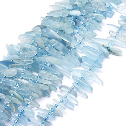 Aquamarine Natural Aquamarine Beads Strands, Nuggets, 9.5~30x4.5~7.5x1.5~5mm, Hole: 0.8mm, about 80pcs/strand, 15.75 inch(40cm)