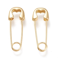 Golden Brass Dangle Earrings, Safety Pin Shape, Golden, 32x11x3.5mm, Pin: 0.8mm