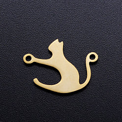 Oro 201 conectores de enlaces de gatito de acero inoxidable, silueta de gato, dorado, 19x15x1 mm, agujero: 1.5 mm