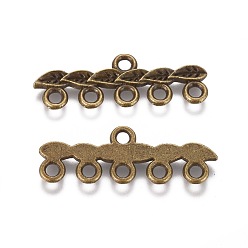 Antique Bronze Tibetan Style Alloy Chandelier Components Links, 5-Strand Reducer Connector, Cadmium Free & Nickel Free & Lead Free, Leaf, Antique Bronze, 10x26x2mm, Hole: 2mm