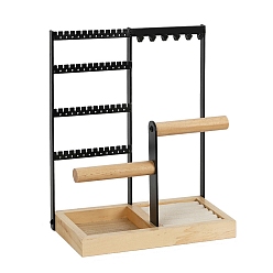 Electrophoresis Black Multi Levels Rectangle Iron Earring Display Stands, Jewelry Display Rack, with Wood Basements Foundation, Electrophoresis Black, 22.5x12x28cm