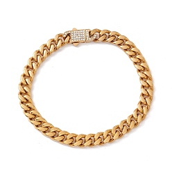 Oro Chapado en iones (ip) 304 pulsera de cadenas de bordillo de acero inoxidable con cierre de candado de diamantes de imitación de cristal para mujer, dorado, 8-1/2 pulgada (21.5 cm), link: 10x7.5x3.5 mm