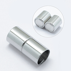 Stainless Steel Color 304 Stainless Steel Magnetic Clasps with Glue-in Ends, Column, Stainless Steel Color, 20x9mm, Hole: 8mm