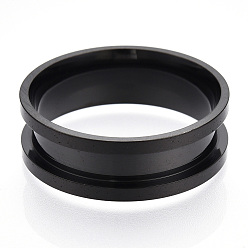 Electrophoresis Black 201 Stainless Steel Grooved Finger Ring Settings, Ring Core Blank, for Inlay Ring Jewelry Making, Electrophoresis Black, Inner Diameter: 21mm