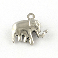 Stainless Steel Color Elephant 201 Stainless Steel Charm Pendants, Smooth Surface, Hollow, Hollow, Stainless Steel Color, 14.5x15x5mm, Hole: 1.5mm