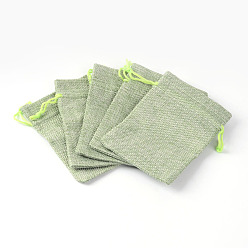 Vert Jaune Sacs en polyester imitation toile de jute sacs à cordon, pour noël, fête de mariage et emballage de bricolage, vert jaune, 12x9 cm