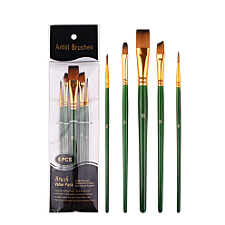 Olive Drab Painting Brush Set, Nylon Brush Head with Wooden Handle and Gold Plated Aluminium Tube, for Watercolor Painting Artist Professional Painting, Olive Drab, 18~20.5cm, 5pcs/set