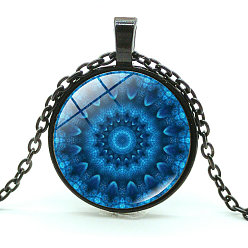 Dodger Azul Collar con colgante de cúpula de flor de cristal, joyas de aleación para mujer, azul dodger, 17.72~20.87 pulgada (45~53 cm)