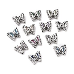 Mixed Color Eco-friendly Brass Cubic Zirconia Multi-Strand Links, Cadmium Free & Lead Free, Butterfly, Platinum, Mixed Color, 11x14x5.6mm, Hole: 1.2mm