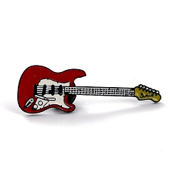 Roja Pin de esmalte de guitarra, Broche de esmalte de aleación de instrumento musical para mujeres adolescentes, electroforesis negro, rojo, 49x16x10 mm, pin: 1 mm